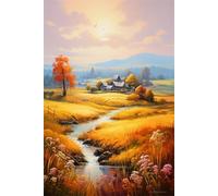 N.LANSHAN 11CT Landscape DIY Punch Needle Kit Autumn Countryside Pre-Printed Embroidery Set DIY Hand Needlework Art Stamped Cross Stitch Kits for Beginners 60x80cm