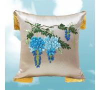 N.LANSHAN 3D Silk Ribbon Embroidery Kits Pillow Embroidery Patterns Colorful Flowers Cross Stitch Stamped Embroidery Starter Kit,Easy Embroidery Handmade Sewing Craft Kit for Adults Beginner 40x40cm