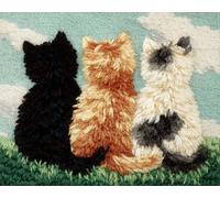 N.LANSHAN Animal DIY Latch Hook Cushion Kits Three Kittens Back View Latch Hook Kits DIY Rug Making Crafts with Colorful Pattern Printed,Embroidery Sewing Set 90x120cm