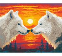 N.LANSHAN Animal DIY Latch Hook Cushion Kits Two White Wolves Latch Hook Rug Making Kit DIY Craft Set Tapestry Cushion Pre-Printed Patterns 55x75cm