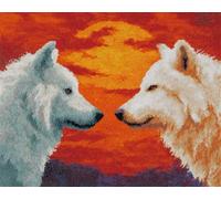 N.LANSHAN Animal DIY Latch Hook Cushion Kits Two White Wolves Latch Hook Rug Making Kit DIY Craft Set Tapestry Cushion Pre-Printed Patterns 55x75cm