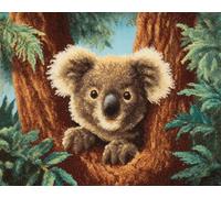 N.LANSHAN Animal Diy Latch Hook Kit Large Rug Koala On The Tree Latch Hook Rug Kits For Beginners Diy Needlework Crocheting Tapestry Kit Home Decor 55x75cm