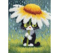 N.LANSHAN Animal DIY Latch Hook Kits for Adults Cartoon Cat and Flowers DIY Rug Making Kits for Beginners Tapestry Set Embroidery Carpet Doormat Gift 60x90cm
