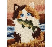 N.LANSHAN Animal DIY Latch Hook Kits for Adults Cartoon Cat Latch Hook Rug Set Carpet Handmade Kits with Pre-Print，DIY 3D Craft Gift 55x75cm