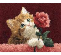 N.LANSHAN Animal DIY Latch Hook Kits for Adults Cat and Roses DIY Latch Hook Rug Set,Carpet Making Kit，Cross Stitch Embroidery Kits Needlework Crafts 52x38cm