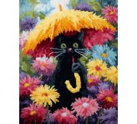 N.LANSHAN Animal DIY Latch Hook Kits for Adults Cat Holding an Umbrella Latch Hook Kits Rug DIY for Family Friends Needlework Cross Stitch Set Crafts Gifts 52x38cm