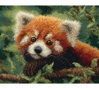 N.LANSHAN Animal DIY Latch Hook Kits for Adults Fantasy Red Panda DIY Crochet Kits Embroidery Set Latch Hook Rug Kit for Beginners Needlework Crafts for Home Decor 52x38cm