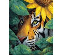 N.LANSHAN Animal DIY Latch Hook Kits for Adults Tiger and Sunflower DIY Crochet Kits Embroidery Set Latch Hook Rug Kit for Beginners Needlework Crafts for Home Decor 55x75cm