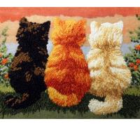 N.LANSHAN Animal DIY Latch Hook Kits Three Kittens Back View DIY Crochet Kits Embroidery Set Latch Hook Rug Kit for Beginners Needlework Crafts for Home Decor 90x120cm