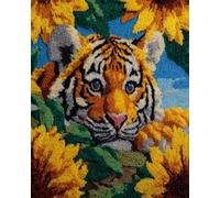 N.LANSHAN Animal DIY Latch Hook Kits Tiger and Sunflower Latch Hook Kits Rug DIY for Family Friends Needlework Cross Stitch Set Crafts Gifts 52x38cm