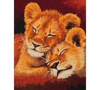 N.LANSHAN Animal DIY Latch Hook Kits Two Lions Latch Hook Kits Rug DIY for Family Friends Needlework Cross Stitch Set Crafts Gifts 60x90cm