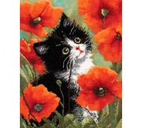 N.LANSHAN Animal DIY Latch Hook Rug Kits Cat and Red Flowers DIY Crochet Kits Embroidery Set Latch Hook Rug Kit for Beginners Needlework Crafts for Home Decor 55x75cm