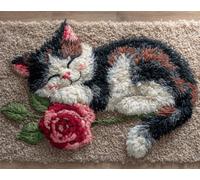 N.LANSHAN Animal Diy Latch Hook Rug Kits Cat And Roses Diy Rug Making Set,Cross Stitch Kit Carpet Making Needlework For Beginners,Home Decor 100x140cm