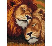 N.LANSHAN Animal DIY Latch Hook Rug Kits Two Lions DIY Latch Hook Rug Set,Carpet Making Kit，Cross Stitch Embroidery Kits Needlework Crafts 60x90cm