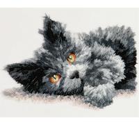 N.LANSHAN Animal Diy Latch Hook Rugs Kits Cartoon Black And White Cat Diy Latch Hook Rug Set,Carpet Making Kit，Cross Stitch Embroidery Kits Needlework Crafts 80x115cm