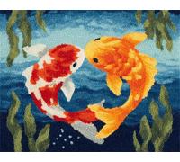 N.LANSHAN Animal DIY Latch Hook Rugs Kits Cartoon Carp DIY Crochet Kits Embroidery Set Latch Hook Rug Kit for Beginners Needlework Crafts for Home Decor 55x75cm