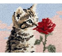 N.LANSHAN Animal DIY Latch Hook Rugs Kits Cat and Roses DIY Crochet Kits Embroidery Set Latch Hook Rug Kit for Beginners Needlework Crafts for Home Decor 60x90cm