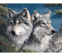 N.LANSHAN Animal Diy Latch Hook Rugs Kits Two Wolves Diy Rug Making Craft For With Color Printed Canvas Crochet Embroidery Carpet Set Home Decor 60x90cm