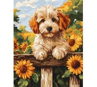 N.LANSHAN Animal DIY Latchook Kit Dogs and Flowers Latch Hook Rug Kits for Beginners DIY Needlework Crocheting Tapestry Kit Home Decor 100x140cm