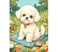 N.LANSHAN Animal DIY Rug Making Kit Cartoon White Dog DIY Latch Hook Kits Hand Craft Embroidery Tapestry Carpet Rug Making Enthusiasts Gift 60x90cm