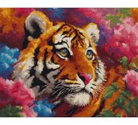 N.LANSHAN Animal DIY Rug Making Kit Tiger and Flowers Latch Hook Kits DIY Rug Making Crafts with Colorful Pattern Printed，Embroidery Sewing Set 90x120cm