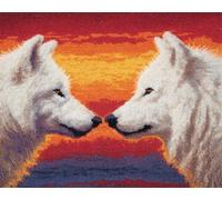 N.LANSHAN Animal DIY Rug Making Kit Two White Wolves DIY Latch Hook Rug Kits,Crochet Kit for Beginners,Carpet Making Set with Printed Canvas,Gift 80x115cm