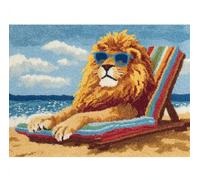 N.LANSHAN Animal DIY Tapestry Kits for Adults Cartoon Beach Lion DIY Latch Hook Kits Hand Craft Embroidery Tapestry Carpet Rug Making Enthusiasts Gift 100x140cm