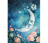 N.LANSHAN Cross Stitch Kits 11 Count Stamped,Night Scene with Hydrangeas and Butterflies Under Moonlight 30X40Cm Embroidery Kit with Accessories Pre Printed Counted Cross Stitch Kits for ADU