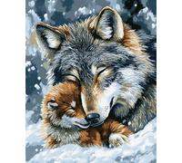 N.LANSHAN DIY Carpet Kit Two Wolves Latch Hook Kits Snow Animals Latch Hook Rug Kits for Beginners DIY Needlework Crocheting Rug Kit Home Decor 80x115cm