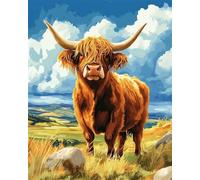 N.LANSHAN DIY Latch Hook Cushion Kits Highland Cattle Animal Portrait DIY Latch Hook Kits Hand Craft Embroidery Tapestry Carpet Rug Making Enthusiasts Gift 80x115cm
