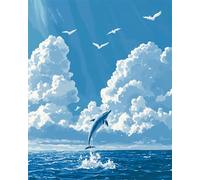 N.LANSHAN DIY Latch Hook Kit Large Rug Sea View and Dolphins Latch Hook Rug Making Kit for Adults Kids,Cross Stitch Set Carpet Tapestry Needlework 80x115cm