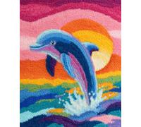 N.LANSHAN DIY Latch Hook Kits Colorful Dolphin Animals Latch Hook Rug Set Carpet Handmade Kits with Pre-Print，DIY 3D Craft Gift 55x75cm