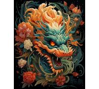 N.LANSHAN DIY Latch Hook Kits for Adults Dragon and Flowers Latch Hook Kits for Adults Oriental Dragon DIY Rug Making Kits for Beginners Tapestry Kits Embroidery Kits Carpet Doormat Gift 60x90cm