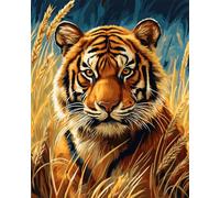N.LANSHAN DIY Latch Hook Rug Kits Cartoon Tiger Animal and Wheat Field DIY Crochet Kits Embroidery Set Latch Hook Rug Kit for Beginners Needlework Crafts for Home Decor 100x140cm