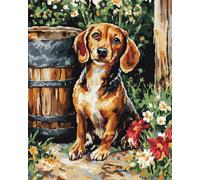 N.LANSHAN DIY Latch Hook Rug Kits Dachshund Animal Latch Hook Kits for Adults Dog and Flowers Latch Hook Rug Set Carpet Locking Hook Latch Set with Pre-Print,DIY 3D Craft Gift 60x90cm