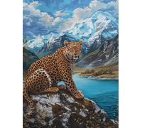 N.LANSHAN DIY Latch Hook Rug Kits Leopard and Snow Mountain Latch Hook Kits Fantasy Scenery DIY Latch Hook Rug Kit,Carpet Rug Making Kit,Cross Stitch Embroidery Kits Needlework Crafts Rug 55x75cm