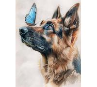 N.LANSHAN DIY Rug Making Kit for Adults German Shepherd Animal Latch Hook Kit Dog and Butterfly Latch Hook Kits DIY Rug Making Crafts with Colorful Pattern Printed,Embroidery Kit Sewing Kits 21x29in