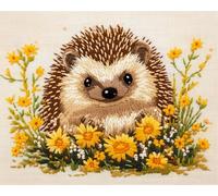 N.LANSHAN DIY Rug Making Kit Hedgehog and Flowers Latch Hook Cushion Kits Fantasy Animals Latch Hook Rug Kits for Beginners DIY Needlework Crocheting Rug Kit Home Decor 55x75cm