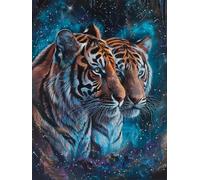 N.LANSHAN DIY Rug Making Kit Two Tigers Latch Hook Kits for Adults Star Animals DIY Latch Hook Rug Kit,Carpet Rug Making Kit,Cross Stitch Embroidery Kits Needlework Crafts Rug 80x115cm