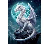 N.LANSHAN DIY Tapestry Kits for Adults Dragon and Moon Latch Hook Cushion Kits Fantasy Animals DIY Latch Hook Rug,Home Carpet Rug Making Canvas Kits,Latch Hook Kits for Beginners 100x140cm