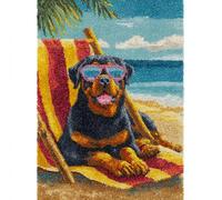 N.LANSHAN Dog Animal Diy Latch Hook Rug Kits Rottweiler On Beach Chair Latch Hook Rug Set Carpet Handmade Kits With Pre-Print,Diy 3D Craft Gift 60x90cm