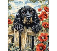 N.LANSHAN Dog Animal DIY Tapestry Kits for Adults Cartoon Cocker Spaniel DIY Latch Hook Kits Hand Craft Embroidery Tapestry Carpet Rug Making Enthusiasts Gift 80x115cm