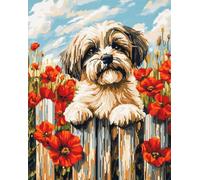 N.LANSHAN Dog Animal DIY Tapestry Kits for Adults Fantasy Shih Tzu DIY Latch Hook Rug Kits,Crochet Kit for Beginners,Carpet Making Set with Printed Canvas,Gift 60x90cm