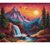 N.LANSHAN Landscape DIY Latch Hook Cushion Kits Mountain Forests Waterfall DIY Latch Hook Rug Making Kits for Beginners Unfinished Crocheting Tapestry Embroidery Carpet 60x90cm