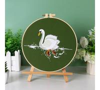 N.LANSHAN Printed Embroidery Kits White Swan Embroidery Kits Cartoon Animals Needle Point Embroidery Kits for Adults，DIY Craft Handmade Embroidery Kit with Needle and Threads 30x30cm