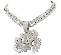 N-Made Beautifull Hip Hop No Days Off Chain Iced Out Pendant Necklace, Iced Out Pendants for Men Women, Iced Out Chain, Hip Hop No Days Off Pendant Necklace Chain Width 13mm Cuban Chain, Rope Chain
