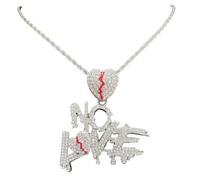 N-Made Beautifull No Love Chain Broken Heart Chain Iced Out Pendant, Iced Out Pendants for Men and Women, Iced Out Chain, Hip Hop No Love Pendant Necklace Chain Width 15mm Cuban Chain, 18 Inches, Zinc