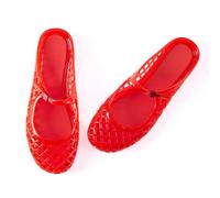 N.N.G Women Cute Jelly Mary Jane Flats - Retro Grid Slip-On Sandals for Summer, Beach & Everyday, Red, 5.5 UK