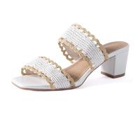 N.N.G Women Heel Sandals Braided Strappy Dressy Summer Low Heel Chunky Block Leather Comfortable Casual Square toe, White Braided, 3 UK