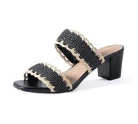 N.N.G Women Heel Sandals Braided Strappy Dressy Summer Low Heel Chunky Block Leather Comfortable Casual Square toe, Black Braided, 5.5 UK